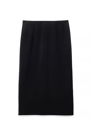 Black Crepe Pencil Midi Skirt