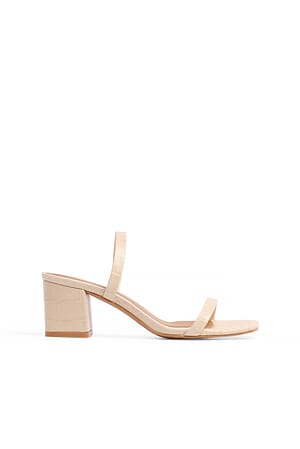 Beige Croc Squared Strap Sandals