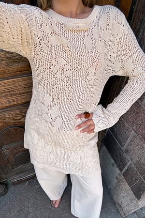 Offwhite Robe Mini au Crochet