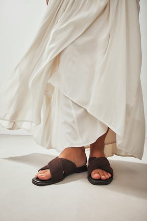 Brown Cross Strap Suede Sandals