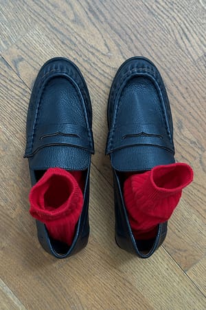 Contrast Black Loafers i läder