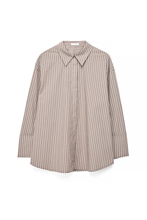 Brown Stripe Cuff Detail Oversized Cotton Shirt