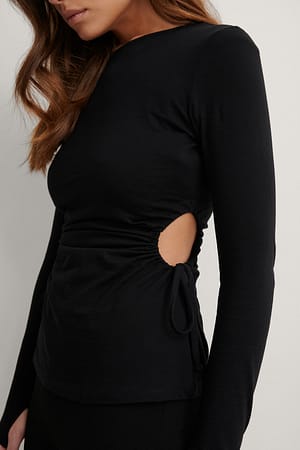 Cut Out Detail Drawstring Top Black | NA-KD