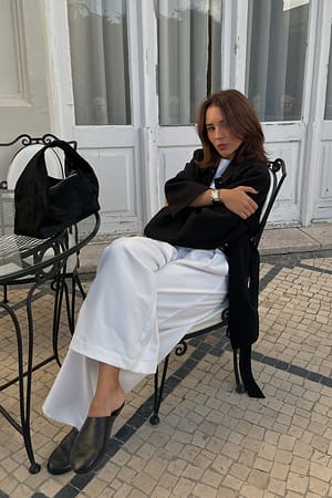 White High Waist Pleated Wide Leg Pants