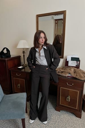Brown Stripe Wide Herringbone Suiting Trousers