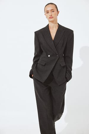 Dark Grey Åtsittande dubbelbröstad blazer