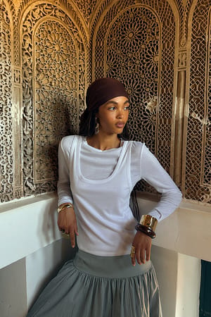 White Double Layered Long Sleeve Top