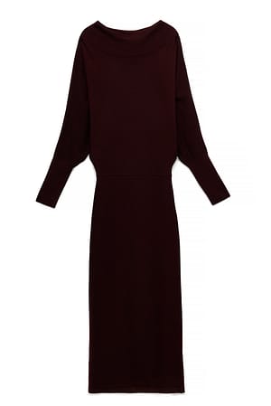 Wine Red Drapert batwing strikket maxikjole
