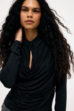 Black Draped Collar Shirt