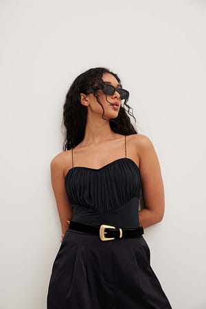 Black Gedrapeerde top met korsetdetail