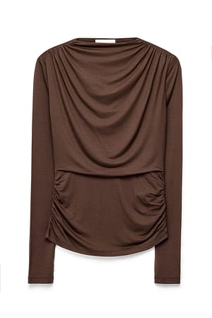 Light Brown Drapert topp i jersey med lange ermer