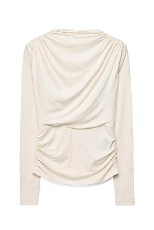 Cream drapiertes Jersey-Oberteil mit langen Ärmeln