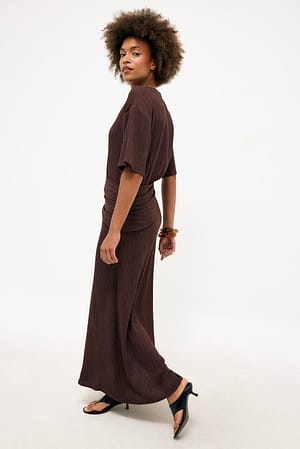 Brown Draped Short Sleeve Maxi Dress