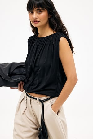 Black Draped Sleeveless Top