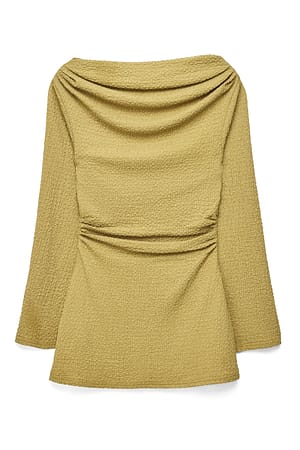 Green Draped Structured Long Sleeve Top