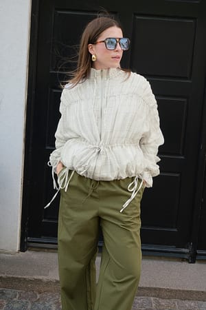 Check Drawstring Detail Jacket