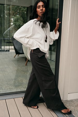 Washed Black Drawstring Detail Pocket Trousers