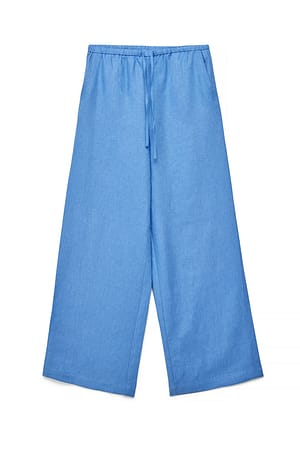 Blue Drawstring Linen Pants