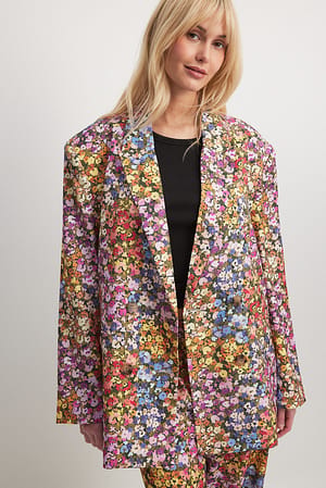 Watercolor Flowers Blazer mit überschnittenen Schultern
