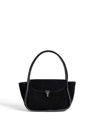 Black Suede Overlap Handbag