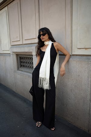 Black Elastic Detail Low Waist Suit Pants