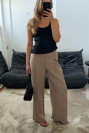 Dark Beige Elastic Detail Low Waist Suit Pants