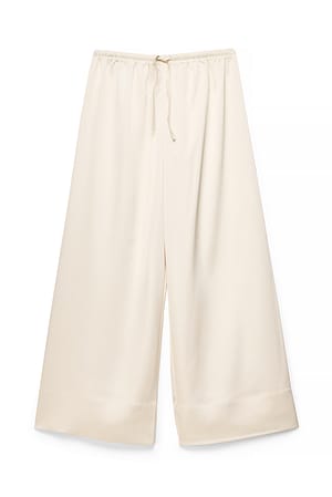 Cream Elastische Taille Mid Rise Satin-Hosen