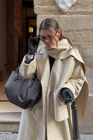 Light Yellow Wool Blend Scarf Detail Coat