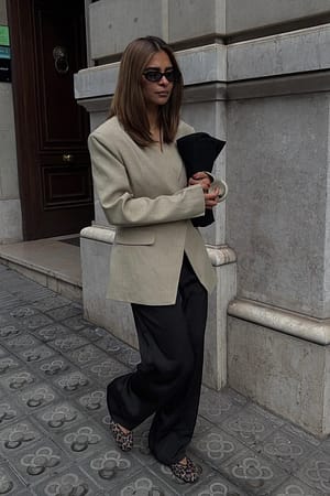 Beige Åtsittande dubbelbröstad blazer