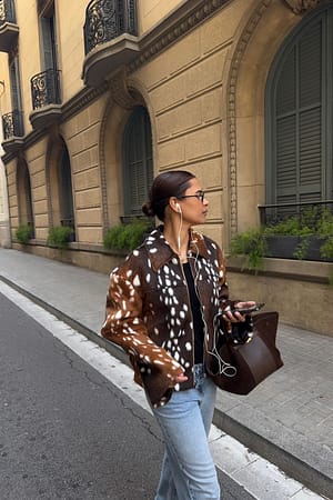All Over Print Jakke med Bambi-print og faux fur