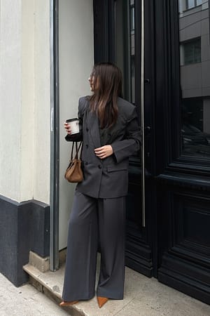 Dark Grey Maxi Oversized Double Breasted Blazer