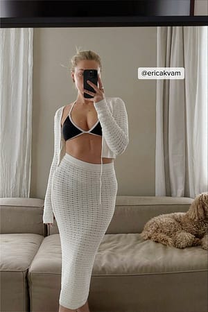 White Midirock aus Strickstoff mit hoher Taille