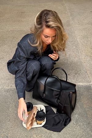 Black Overlap Leather Tote
