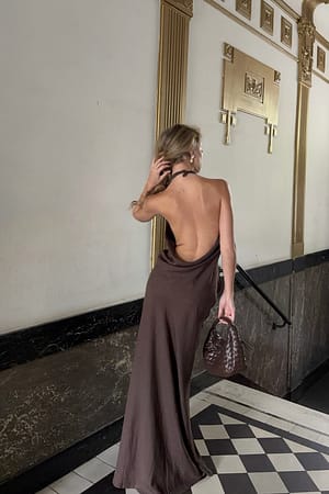 Brown Neckholder-Top aus Leinen-Lyocell-Mix