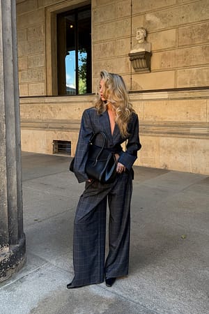 Blue Mid Waist Geruite Broek