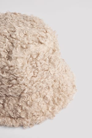 Faux Fur Fluffy Bucket Hat Beige Na Kd