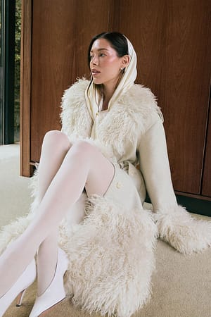 Offwhite Faux Fur Wool Blend Coat