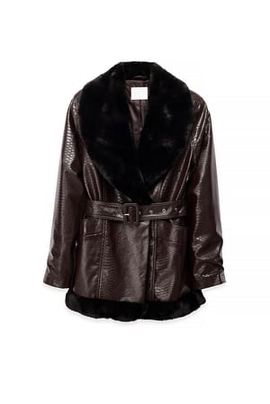 Burgundy Faux Leather Belted Jacket