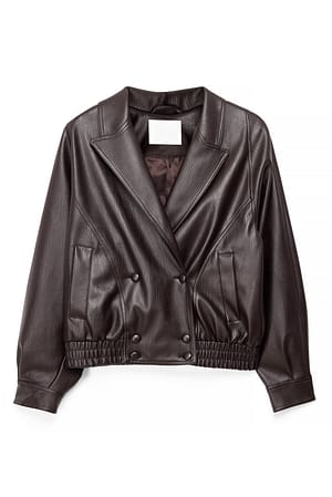 Dark Brown Chaqueta con detalle de botones de cuero sintético