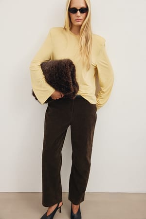 Brown Fuskmockabyxor med barrel leg