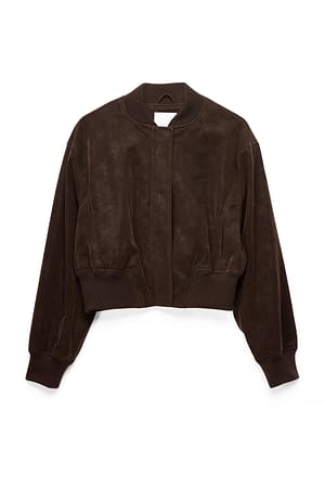 Dark Brown Bomberjacke aus Kunst-Wildleder