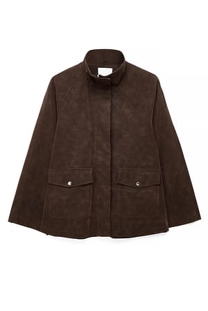 Brown Veste à col montant en suédine