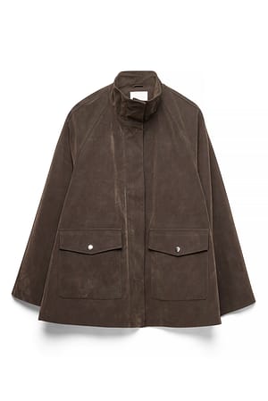 Khaki Green Faux Suede High Neck Jacket