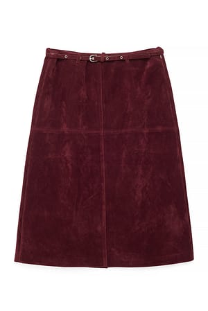 Wine Red Midi-Rock aus Kunstwildleder