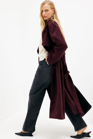 Burgundy Overdimensioneret trenchcoat i imiteret ruskind