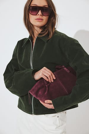 Dark Green Jakke i fuskeskinn med glidelås