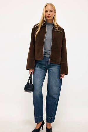 Brown Faux Suede Zip Jacket