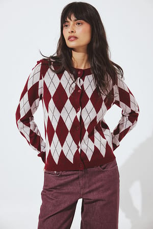 Pink Check Fine Knitted Cardigan
