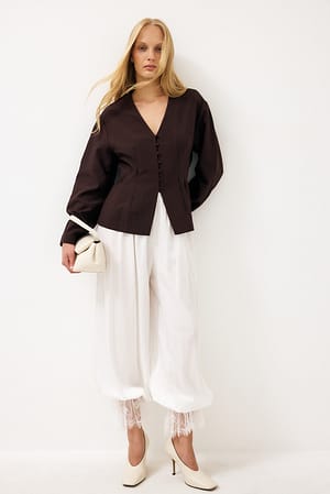 Brown Fitted knappfront bluse