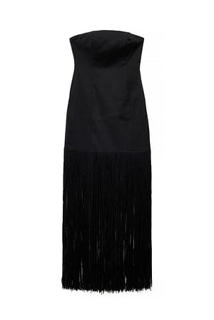 Black Fitted Fringe Detail Dress